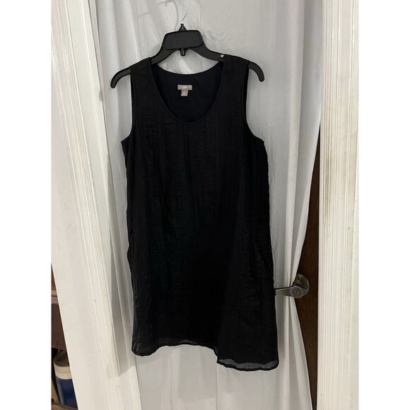 J Jill Black Crinkle Crepe Silk And Cotton Lined Mini Shift Dress Sz S Petite - Picture 1 of 6